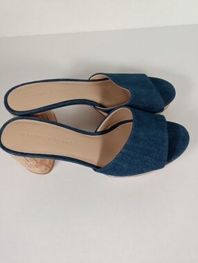Veronica Beard Womens Dali Denium Cork Mule Blue Open Toe Sexy Size 9.5M